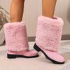 Luxury Faux Fur Thick Heel Suede Mid Calf Boots Women  Winter Fluffy Fur Pipe Designer Snow Boots Woman's Furry Long Booties
