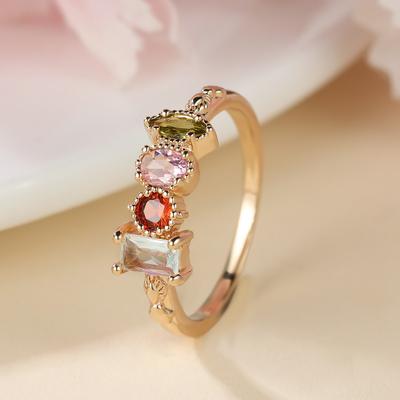 Explosive Rainbow Zircon with Ring Versatile Small Fresh Design Exquisite Versatile Womens Ring
