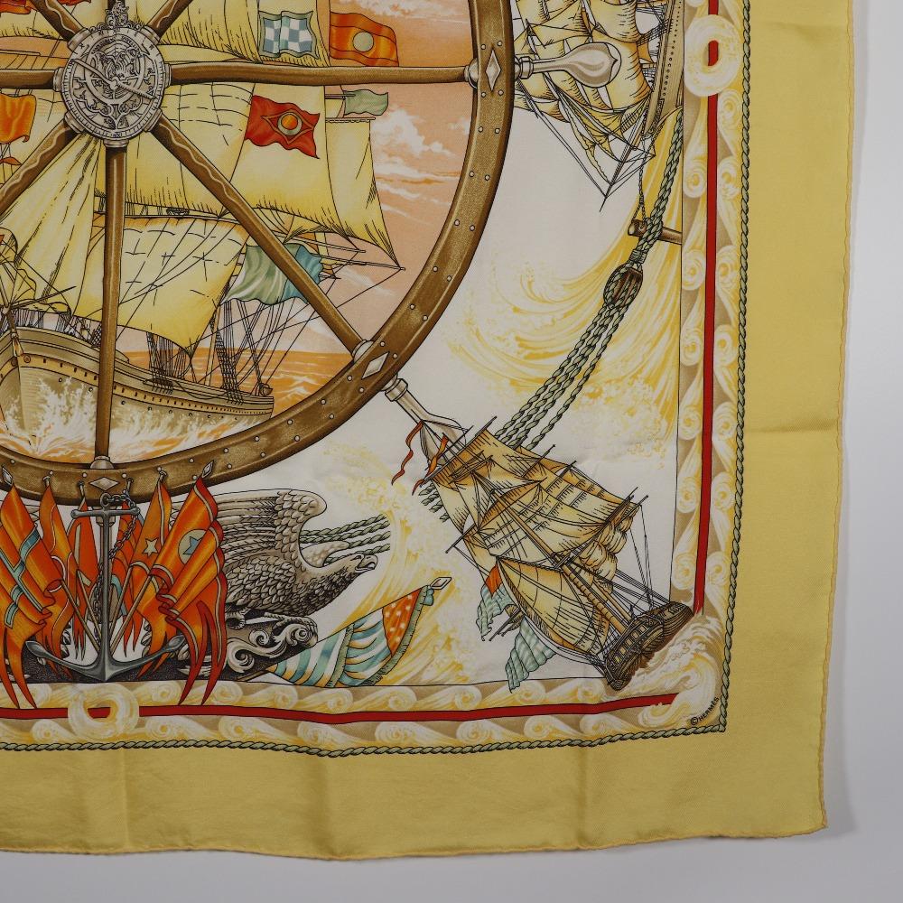 Hermes Carree90 Schal Vive le Vent Kazeyo Fuke gelbe Seide Damen Gebraucht