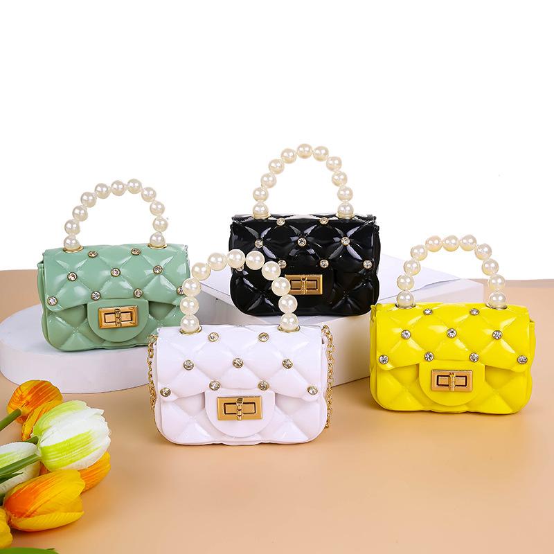 Mini Small Bag New Fashion Pearl Handle Jelly Bags Diamond Nail Plaid Small Handbag