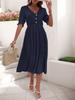 2025 European & American Summer Women's V-neck Solid Color Waist-cinching Dress