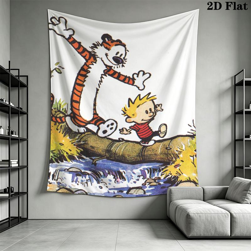 Calvin and Hobbes Wall Tapestry Aesthetic Wall Hanging Printed Fabric Blanket Decorative Tapestries for Bedroom Living Room Home Decor