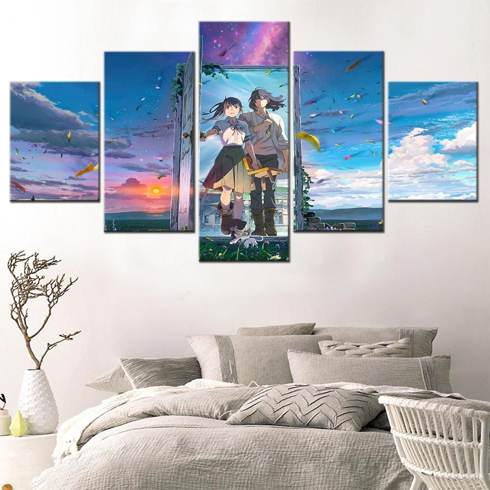 5 Piece Canvas Painting Family Animation Suzume No Tojimari Time Wall Art Modern Pictures  Decorative Framework Child Room Decor