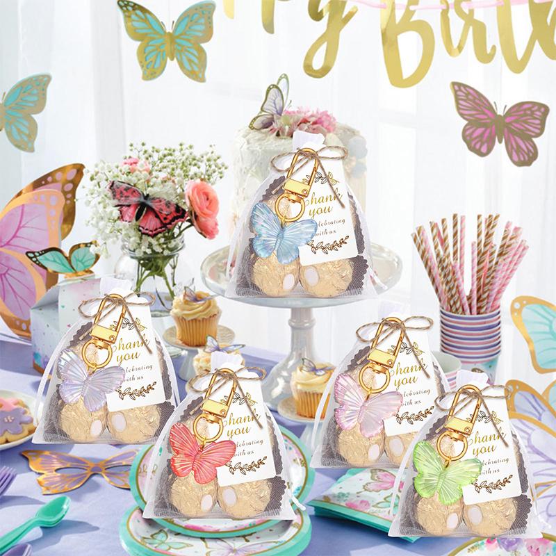 10 Sets Butterfly Party Favors Keychain With Thank You Kraft Tags For Girls Theme Birthday Party Baby Shower Goodie Bag