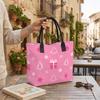 Pink Tote Bag Women Canvas Shopping Handbag with White Christmas Tree Gift Print Black Handles