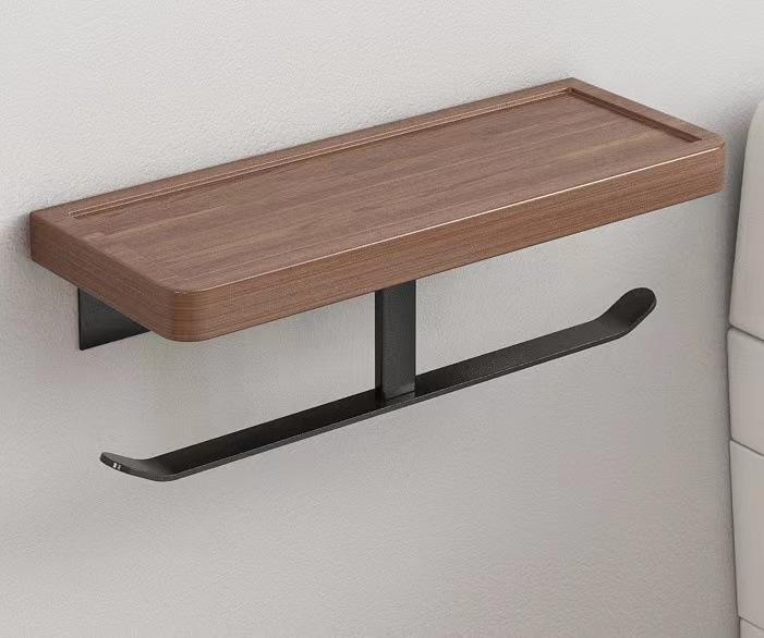 HeMu-Black Walnut Paper Towel Rack, Bathroom Shelf, Toilet Paper Rack, Roll Paper Rack, Wall Hanging Wood