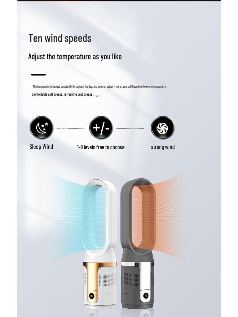 Bladeless Silent Ion Air Purifying Fan with Remote - Dual-Use for Hot & Cold