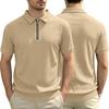 Men Solid Vertical Stripe Half Zip Turn Down Collar Short Sleeve Casual Large Size Polo T Shirt