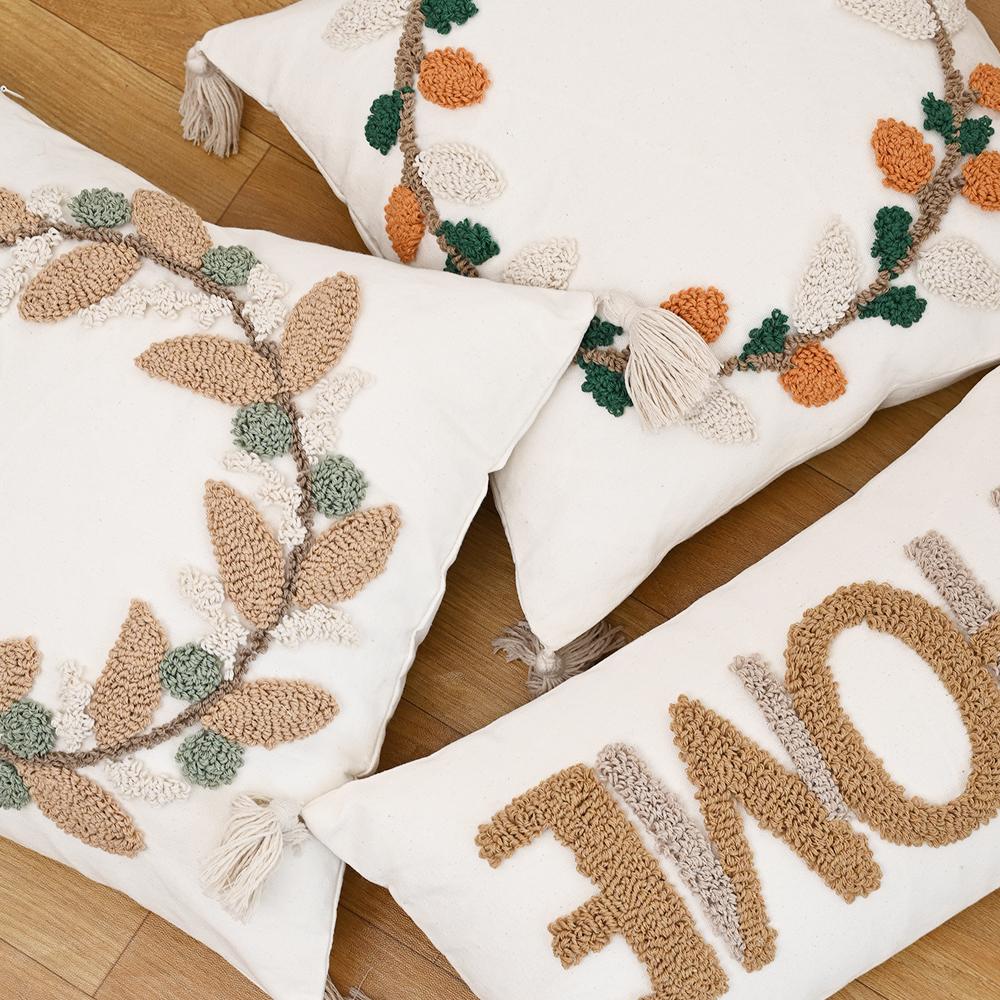 BUYNOW Velvet Embroidered Throw Pillow Cover HOME Wreath Bohemian Stamping Waist Cushion Cover Decor Home Decorative Pillowcase
