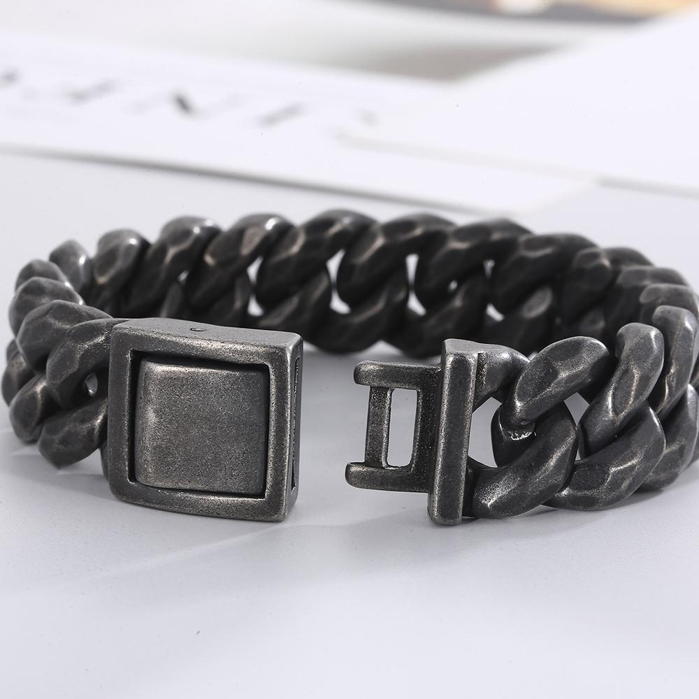 Vintage Schwarzes Cuban Link Kettenarmband für Herren 19 mm Breite Edelstahl Herrenarmband Modeschmuck-Accessoire für Männer