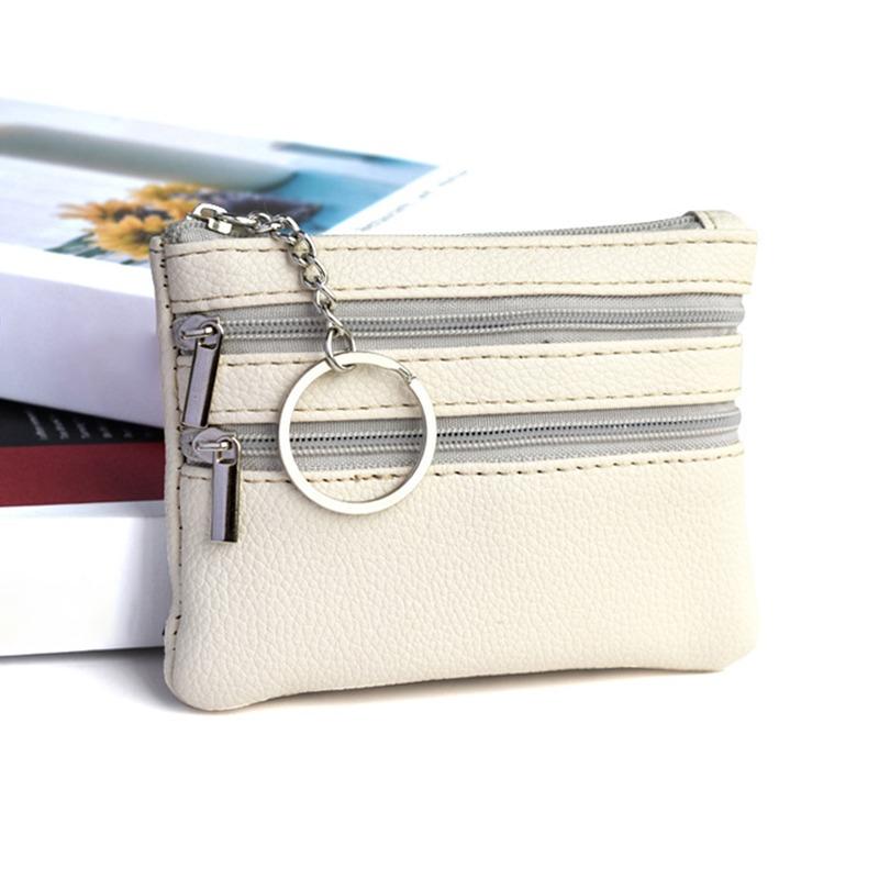 Men Coin Purse Black Pu Leather Double Single Zipper Multi-Function Mobile Phone Coin Purse Fashion Women  Mini Wallet 1pc