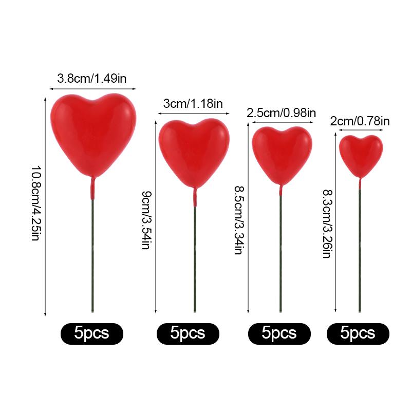 20 Stück 3D Herzform Kuchenaufsatz Mix Größe Liebe Kuchenkugeln Valentinstag Cupcake Flagge Hochzeit Geburtstagsfeier Deko Babyparty