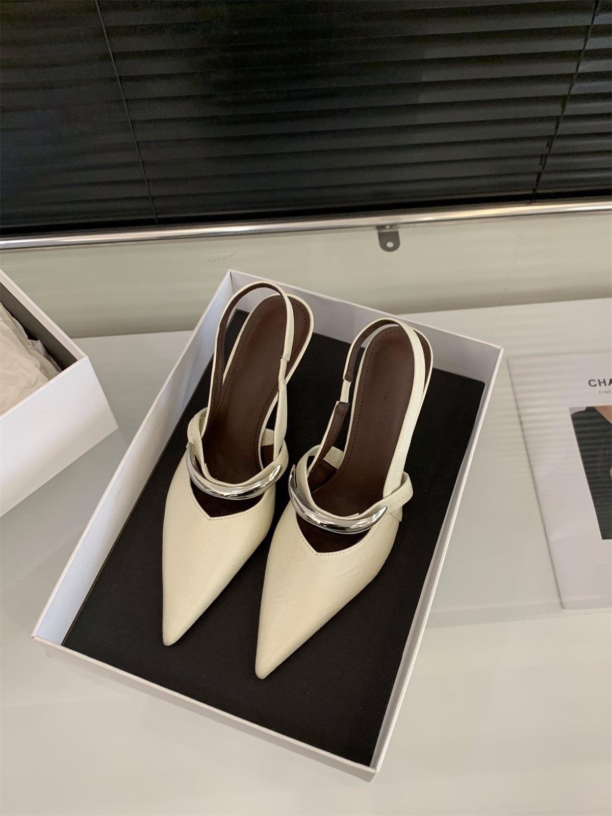 

Нишевые туфли на высоком каблуке серебристые с сумкой на голову сандалии обувь феи 2025 новые весна и лето темперамент светская львица острые одинарные туфли 39 абрикосовый