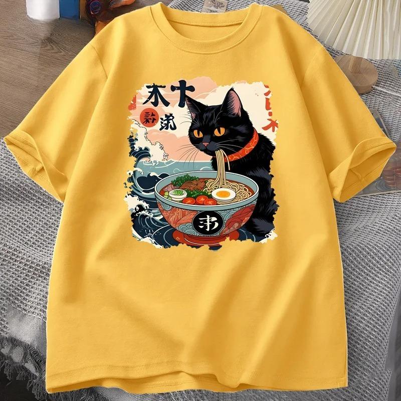 Lamian Noodles Japanese Funny Cotton Cartoon Printed Mens And Womens Personalized Loose Short Sleeve New Fashionable Tshirt