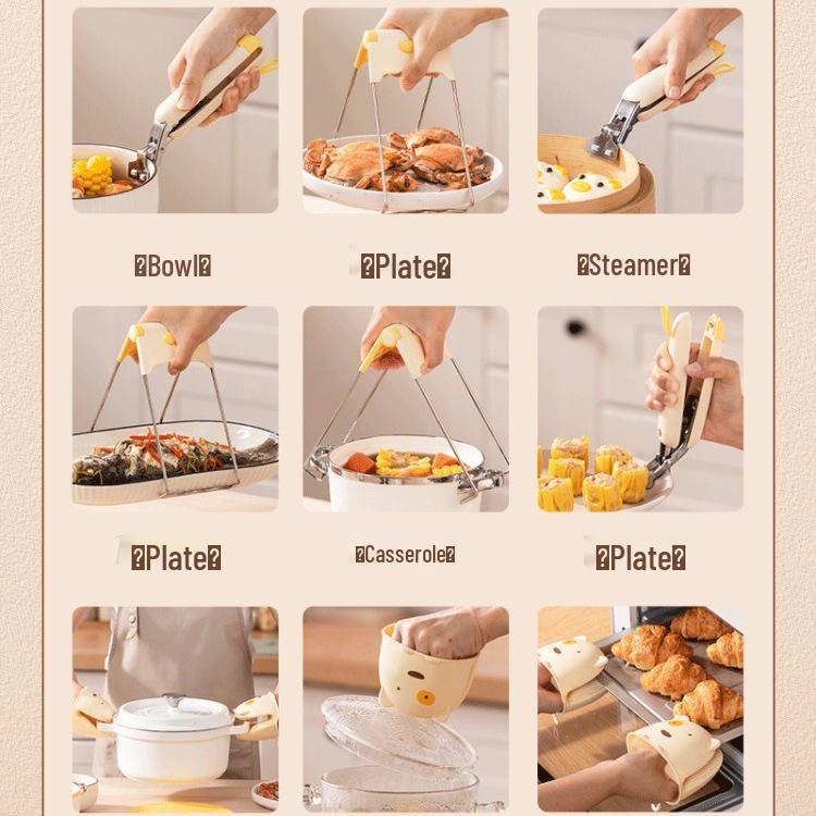Anti-Scald Non-Slip Bowl & Plate Holder with Steamer Clip and Heat-Resistant Gloves