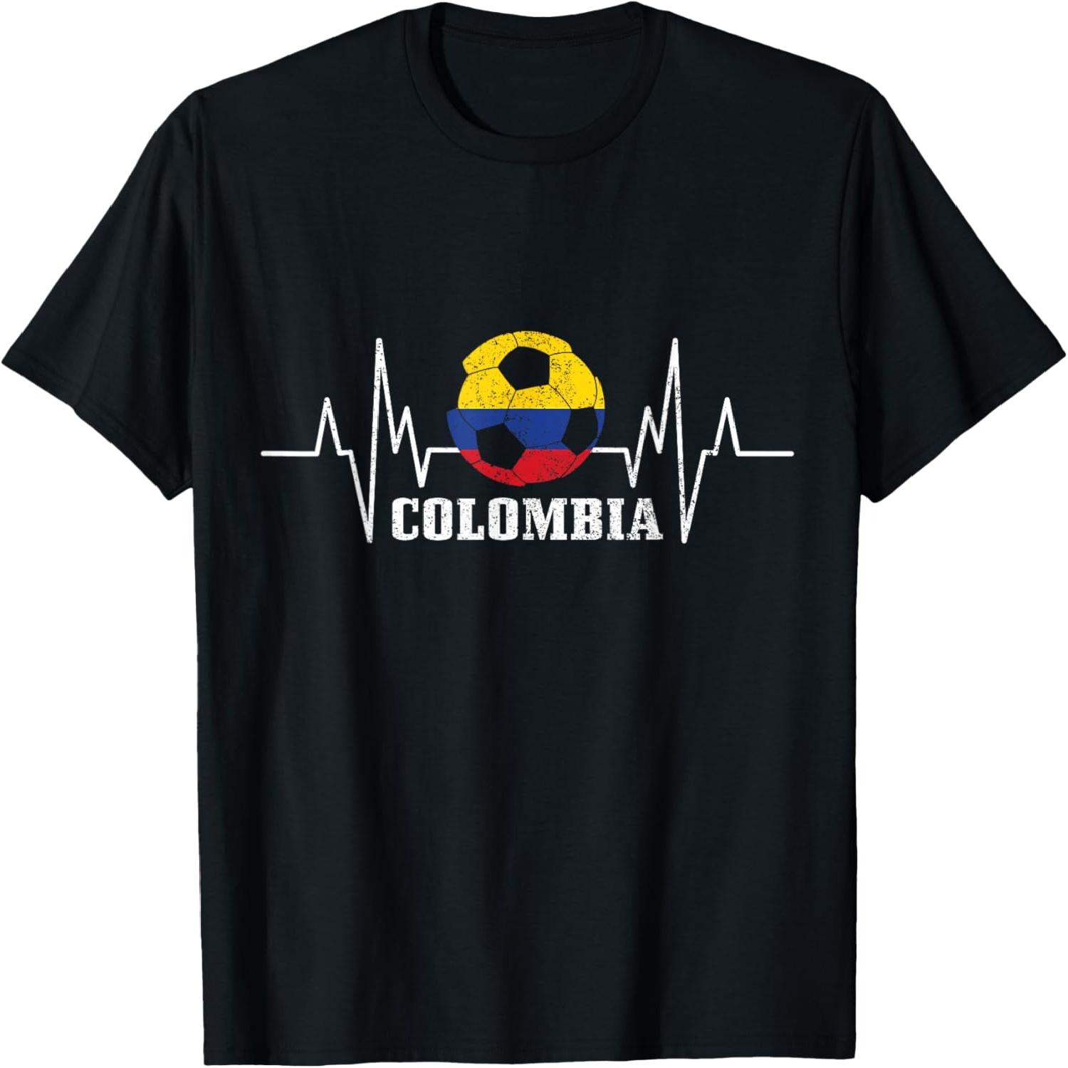 

Colombia Heartbeat Colombian Flag Fan Pride Football T-Shirt XXXXXL