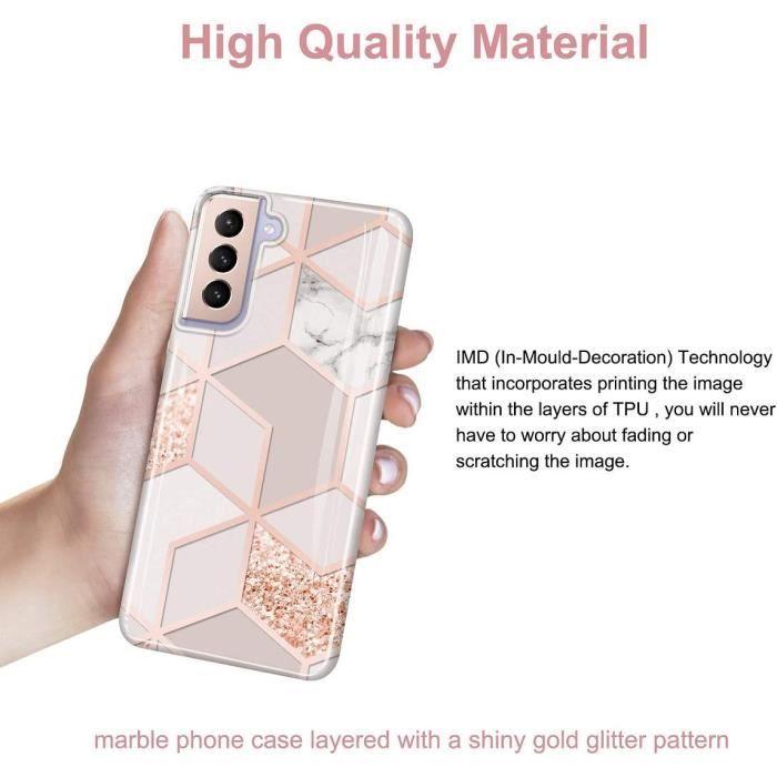 Coque pour Samsung Galaxy S24 Plus - S24+, Antichoc Anti-Rayures Motif Marbre avec Cordon Rose