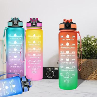 Botella de agua de 1000ML con sello de tiempo, botella de agua deportiva de plástico, Fitness, botella de agua para viajes al aire libre, 1 unidad