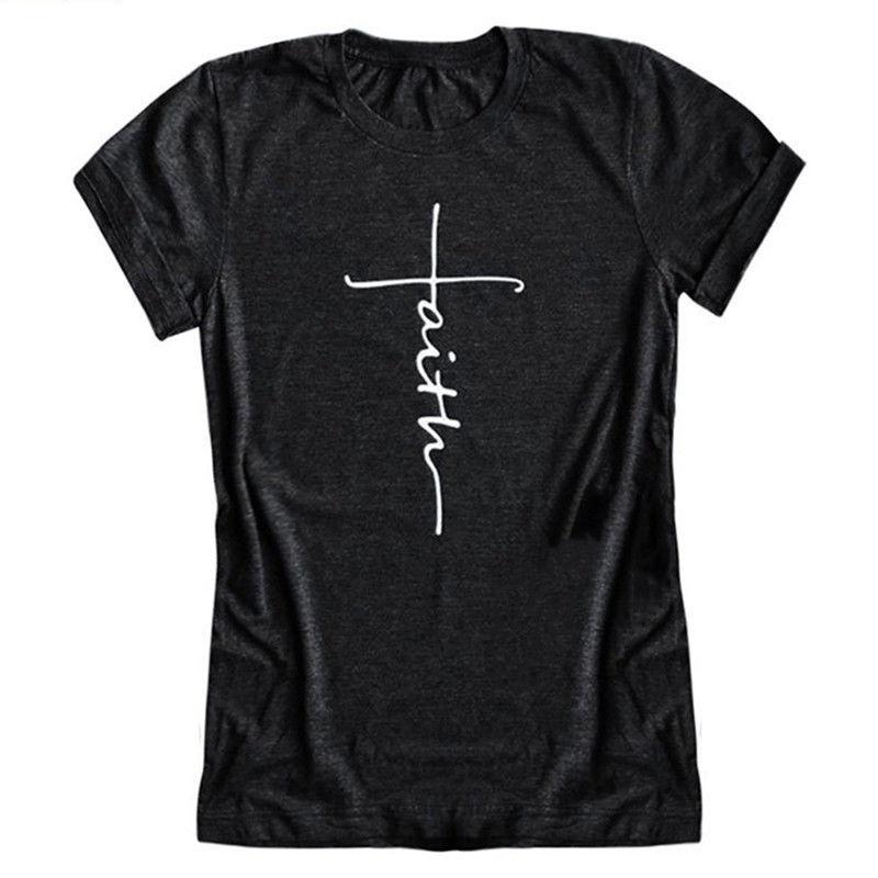 Dames T-shirt met korte mouwen, zomer, met geloofsletterprint, grafisch T-shirt, blouse, mode, in zacht en comfortabel materiaal