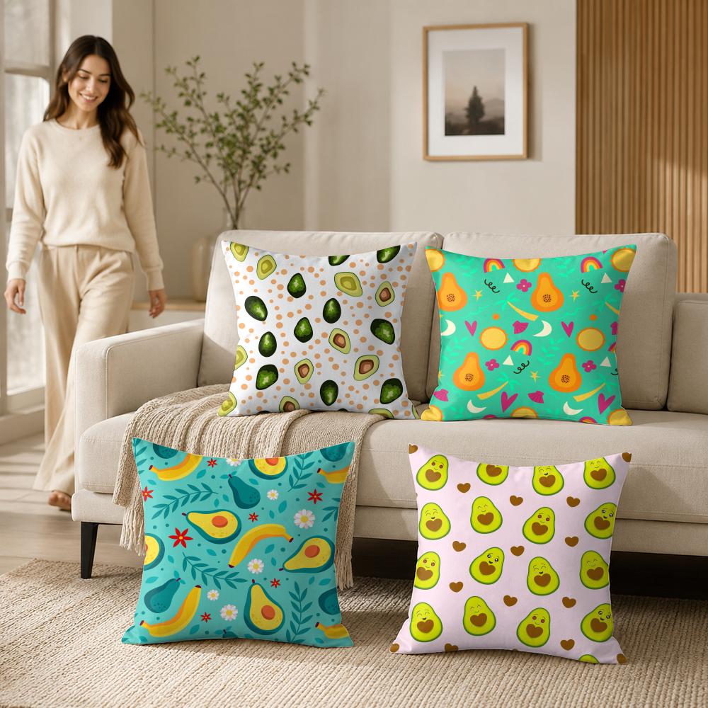 Avocado Pattern Cushion Cover Silky Short Plush Invisible Zipper Dustproof Sofa Pillow Case For Home Decor