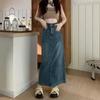 High-Waist Denim A-Line Midi Skirt - Plus Size, Retro, Back Slit, Spring/Autumn 2025