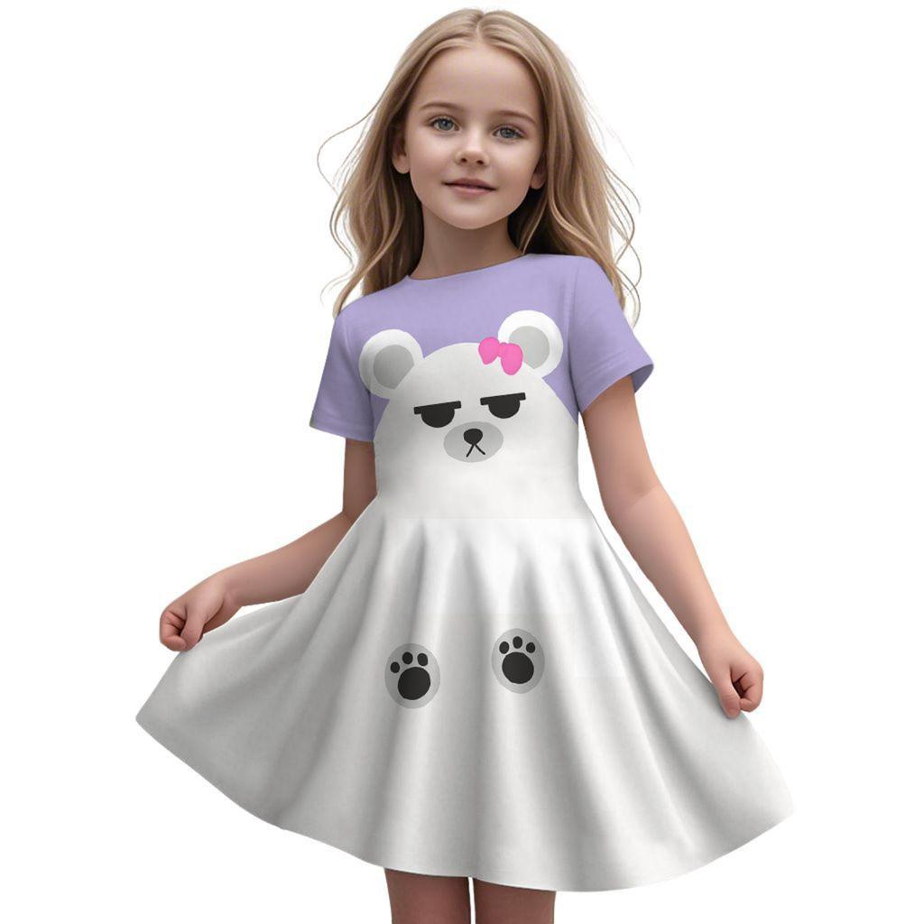 Girls Fly Sleeve Nightgown Girls Milk Silk Dresses