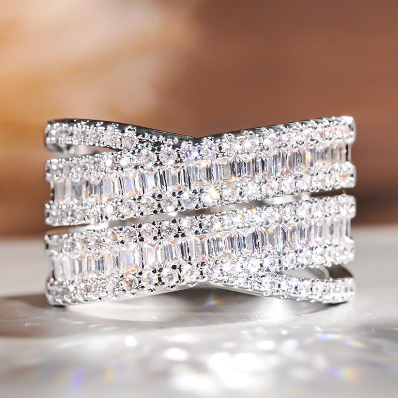 Huitan Multi-layer Cross Design Rings Brilliant Cubic Zirconia Hollow-out Women Accessories Aesthetic Gorgeous Wedding Zircon 6