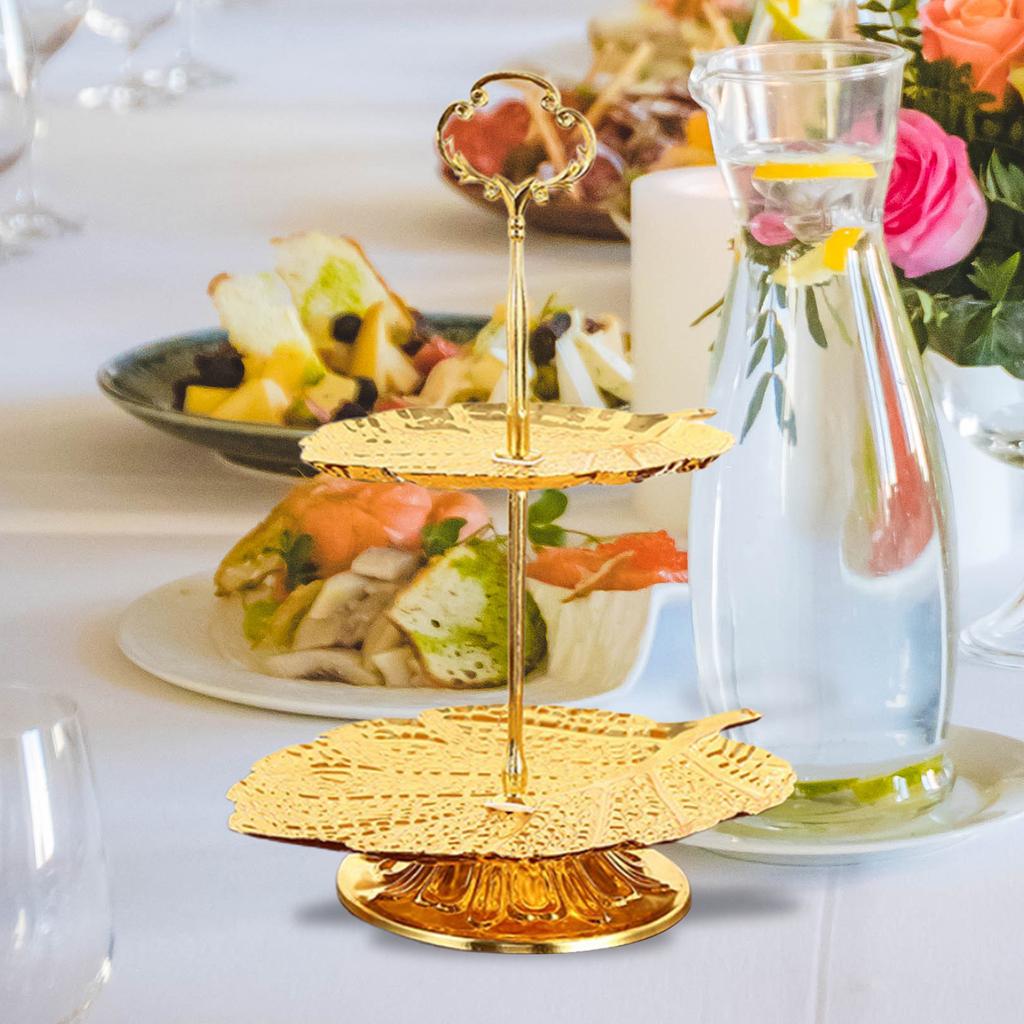 Europejski Styl 2-poziomowy Złoty Stojak na Babeczki Statua Wieża Ekspozycyjna na Owoce Cukierki Uchwyt Ekspozycyjny na Boże Narodzenie, Przybory na Herbatę