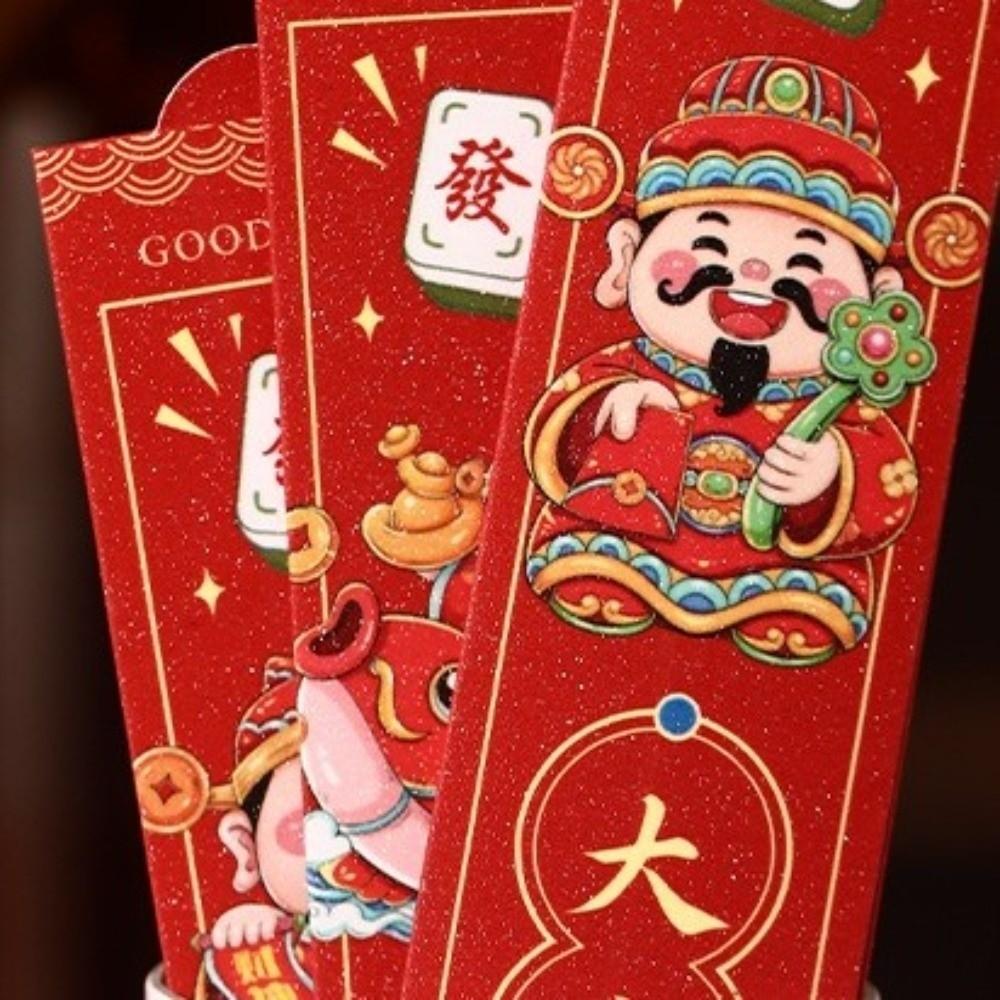 12Pcs/Set Cartoon Draw Lots Red Envelope Chinese Style Traditional Lucky Draw Red Pockets Blessing Good Luck