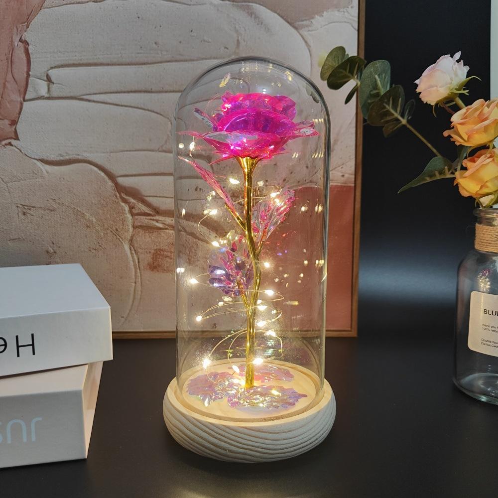 Eternal Flower Simulation Flower Luminous Glass Lampshade Gold Foil Rose Mother's Day Birthday Gift Decorative Night Light