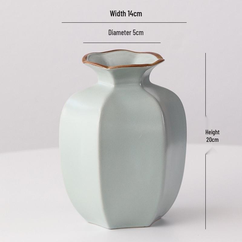 Elegant Celadon Vase: Classical Ru Kiln Ceramic for Hydroponic Flower Arrangements and Living Room Decor