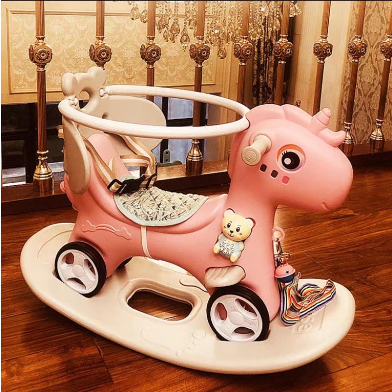 Wooden Infant Rocking Horse: Multi-Purpose Ride-On Toy for Boys & Girls – Ideal First Birthday Gift