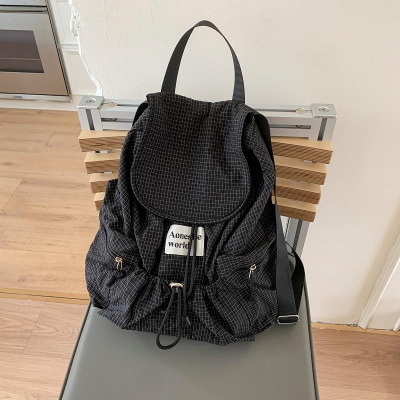 

Новый клетчатый рюкзак на шнурке, повседневный, большой вместимости, универсальный, легкий, нейлоновый школьный рюкзак