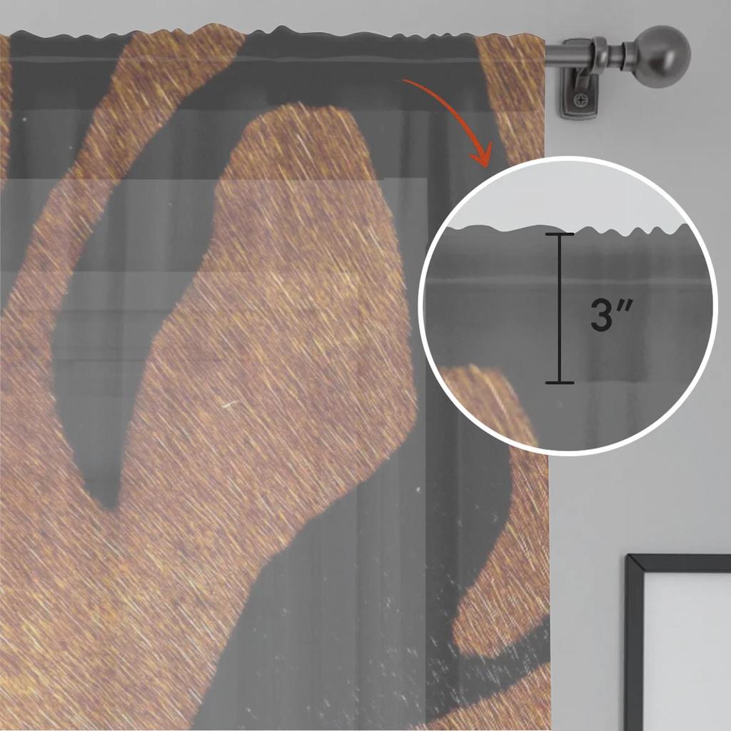 Herdesings Tiger Skin Sheer Tulle Curtains Animal Chiffon Drapes 2 Panels Window Curtains for Living Room Bedroom Kitchen Decor