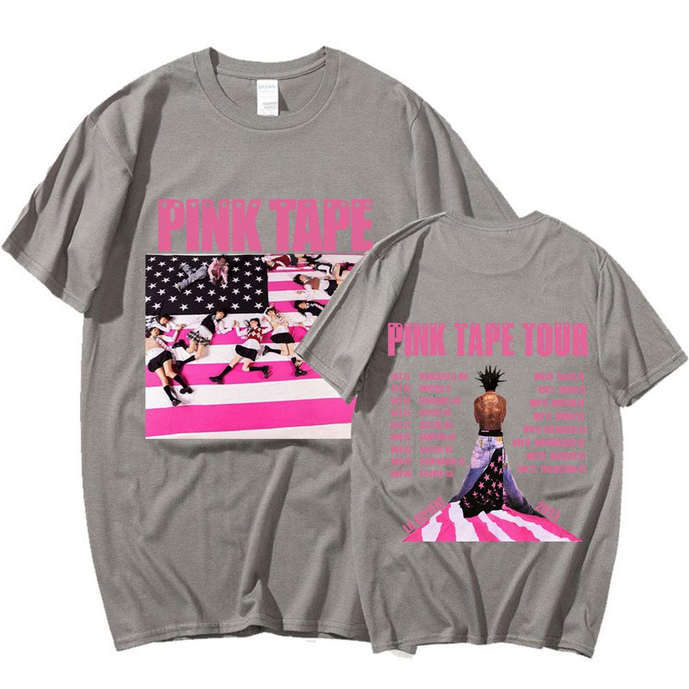 Rapper Lil Uzi Vert 2023 Concert Tour Pink Tape Graphic T-shirt Men's Hip-hop Summer Print 100% Pure Cotton Short-sleeved