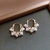 Silver needle French retro flower pearl fringed earrings personality sweet temperament stud earrings women