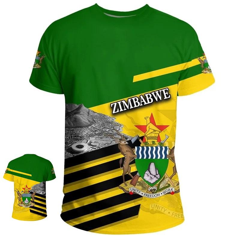 Sommer Rundhals 3D Simbabwe Print Top Modische Lässige Kurzarm Herren T-Shirts