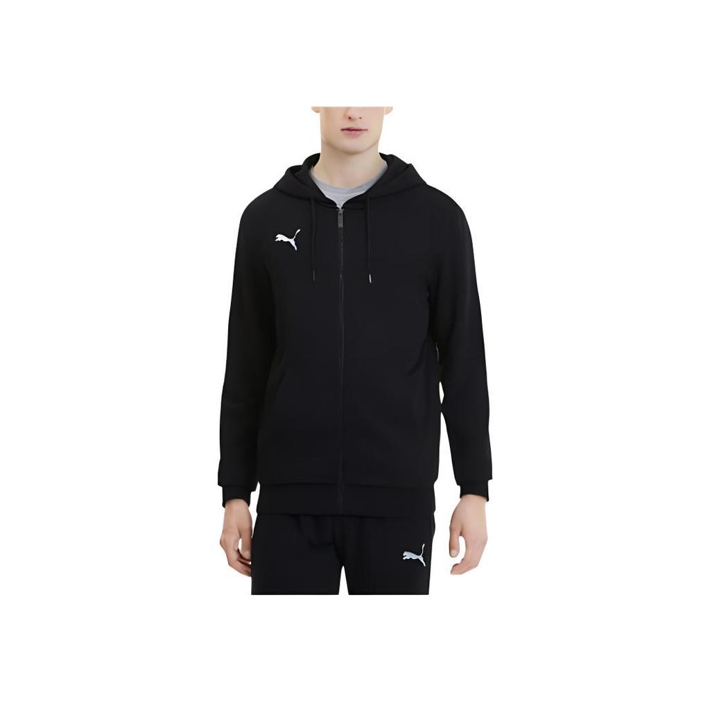 Puma Solid Color Hooded Logo Print Zipper Long Sleeve Jacket Men Jackets Black 656708-03