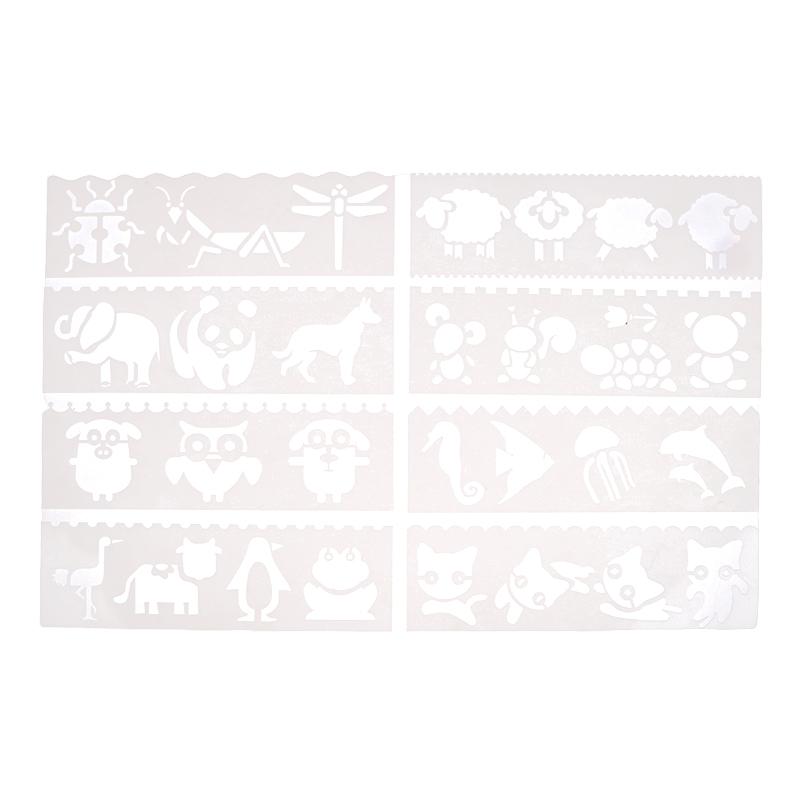 8Pcs Letter Wave Animal Shaped Diy Craft Hollow Layering Stencil Paint Template