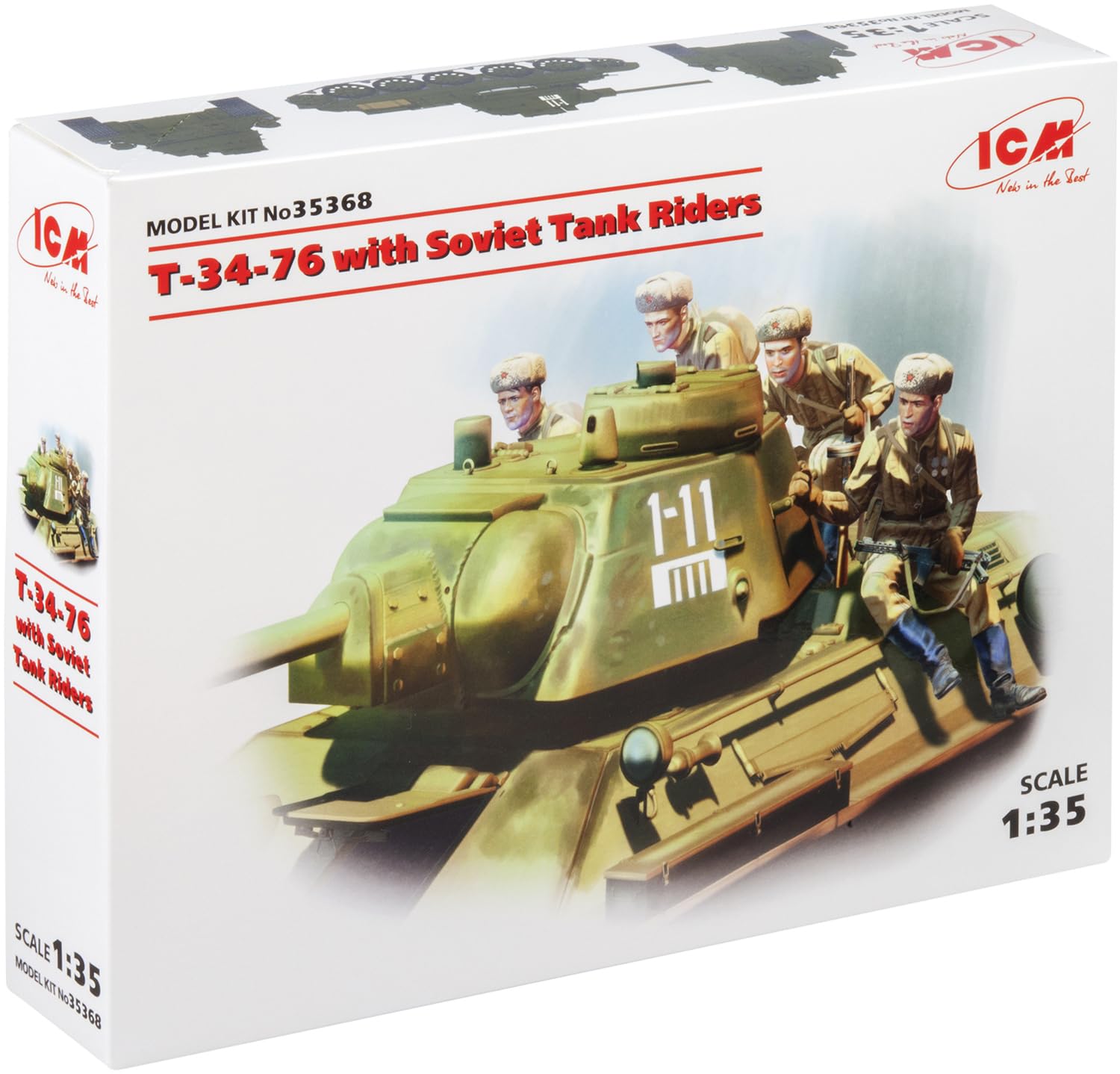 

ICM Soviet Army Infantryman with 4 Figures Plastic Model 35368 1/35 T-34/76 Tank-Mounted