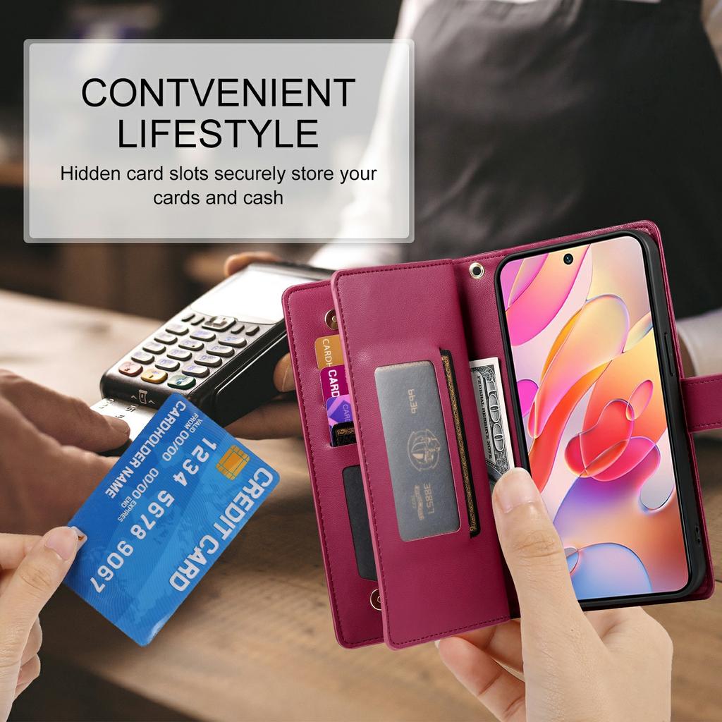 DF-011 For Samsung Galaxy A56 5G Case Zipper Pocket Wallet Leather Phone Cover with Straps