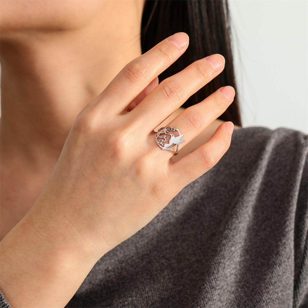 My Shape Hummingbird Flower Rings for Women Birds Bell Flower Steel Color Finger Ring Lucky Fashion Stainless Steel Jewelry Gift