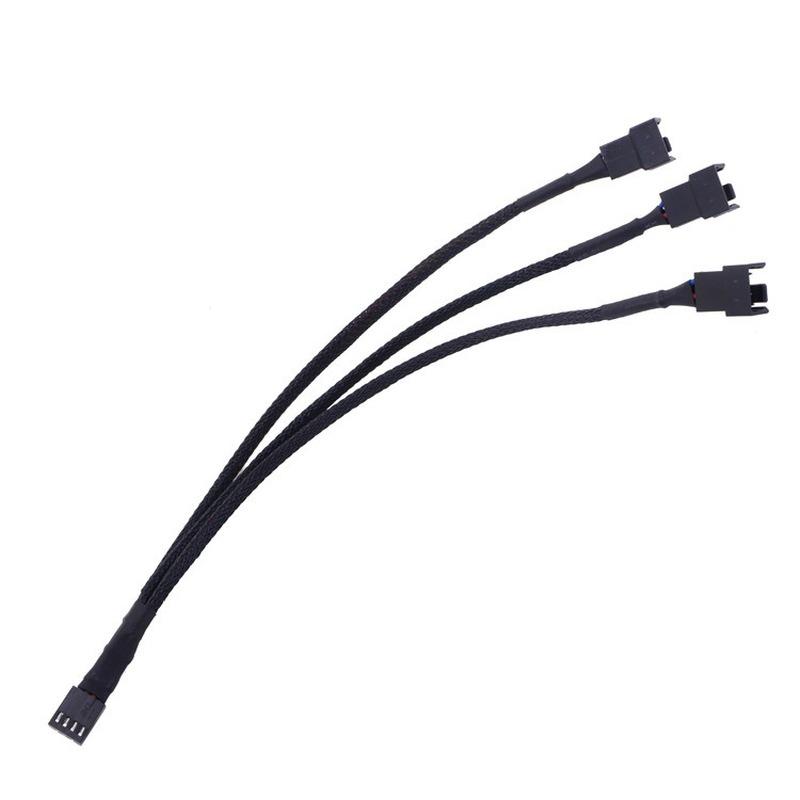 

High Quality 4 Pin PWM Fan Cable 1 To 3 Ways 1PC Splitter Black Sleeved 27cm Length Extension Cable Connector чёрный
