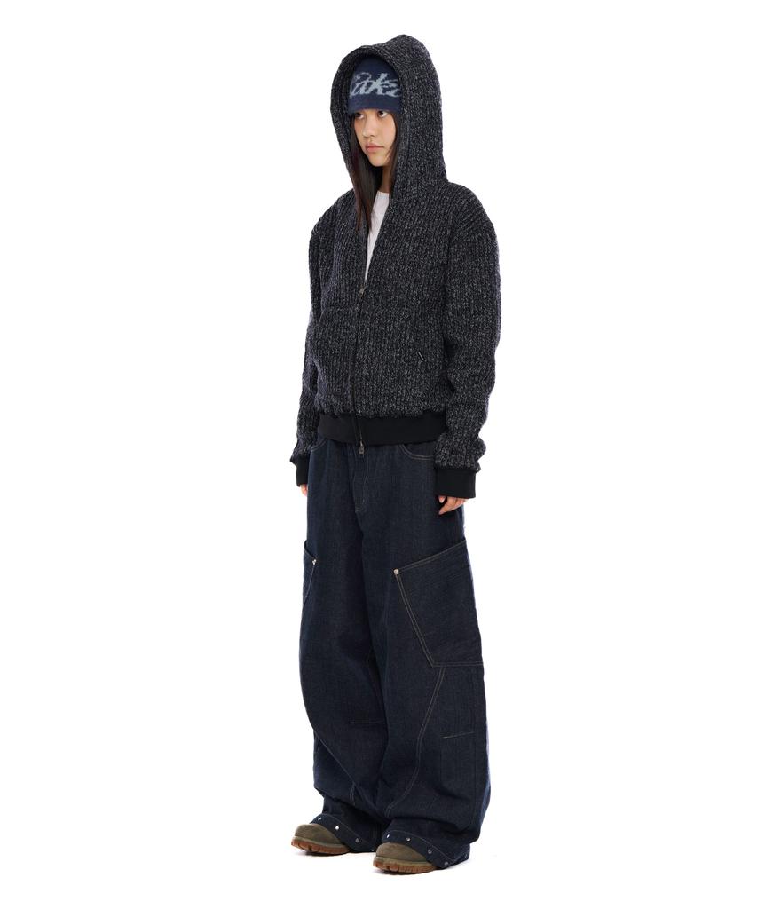 Aakam Bokashi Knit Zip-Up Hoodie (Black)