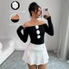 Spring and Summer Women 3D Floral Strapless One Neck Slim Long-sleeved T-shirt Tops for Women Versatile Closet Essential Fashion Items Shirt