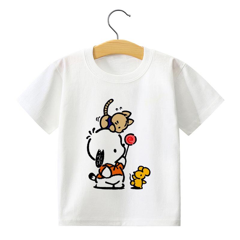 Pochacco-Camiseta blanca con estampado de perro para niños y niñas