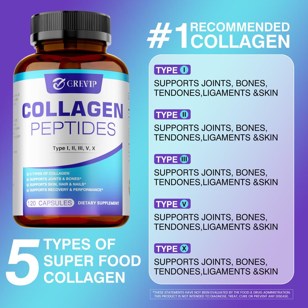 Premium Collagen Capsules, Various Types of Hydrolyzed Collagen Supplements, for Skin Care and Joint Health.