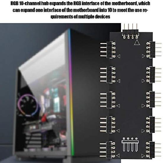 RGB-хаб для компьютерных вентиляторов, 10-канальный RGB-хаб для компьютера, Удлинительный кабель RGB-вентилятора для материнской платы ПК, RGB LED-разветвитель, Подходит для настольного компьютера