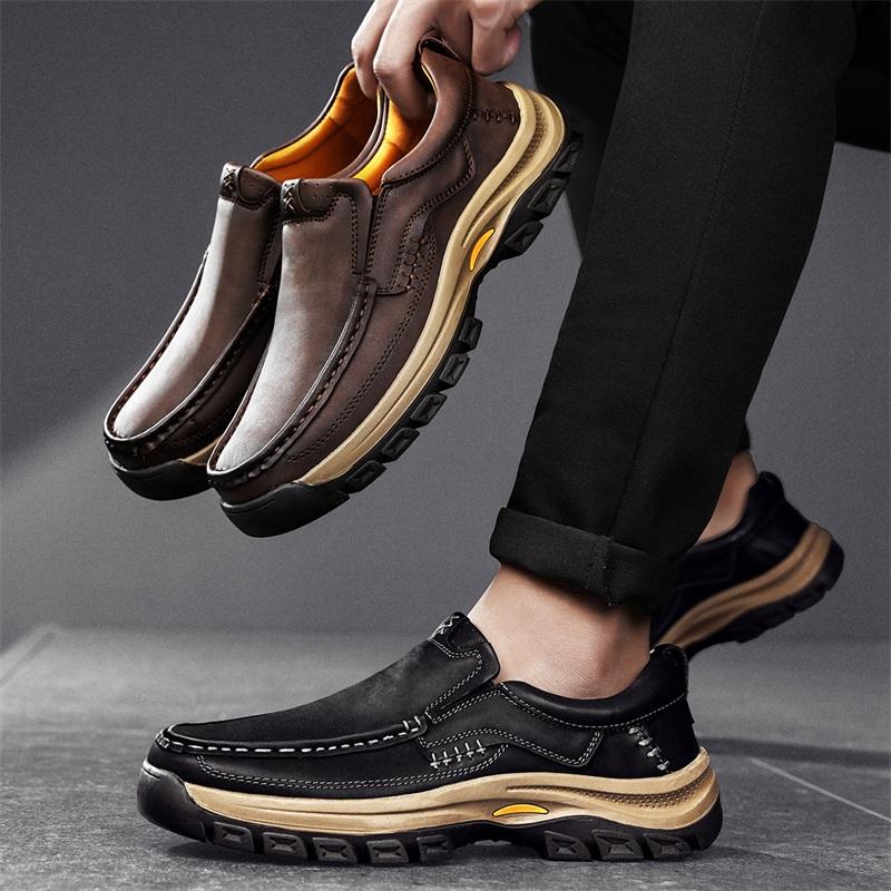 High Quality Men Casual Leather Office Loafers Outdoor Non Slip Walking Flats Business Shoe Classic Work Office Driving Sneakers