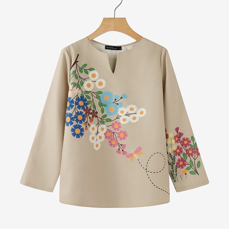 

ZANZEA Women V-Neck Casual Long Sleeeve Floral Blouse 5XL хаки